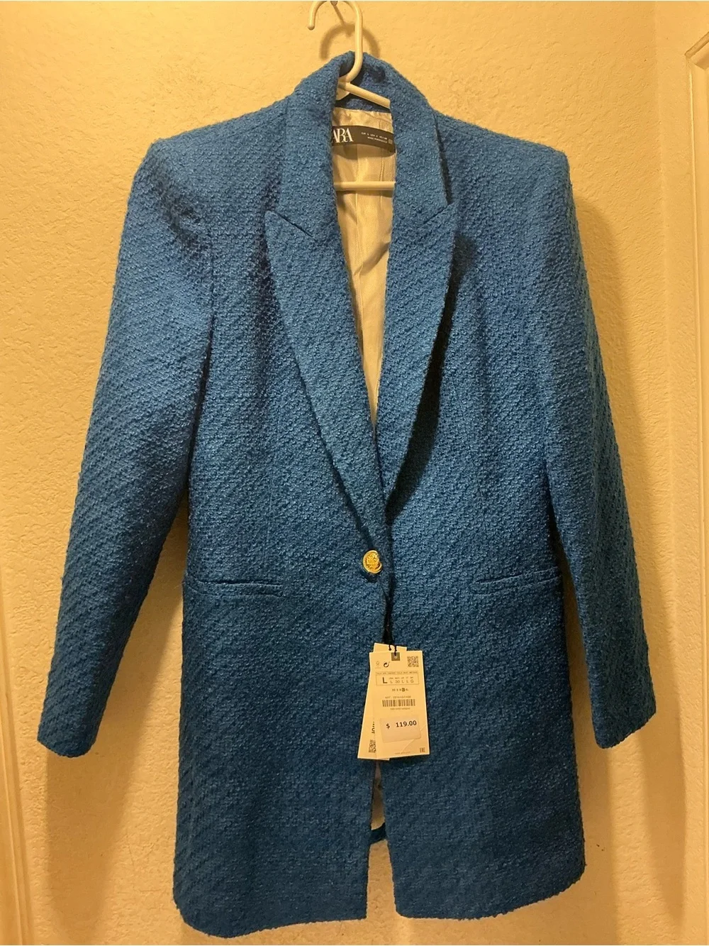 NWT Zara Bright Blue Textured Single-Button Blazer size L - Picture 2 of 5